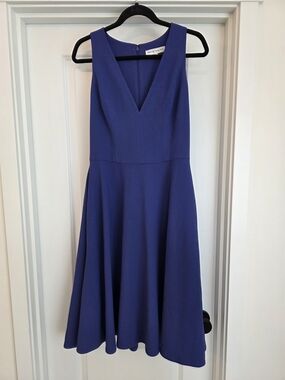 Dress the Population Royal Blue V-Neck Midi Fit & Flare Dress
